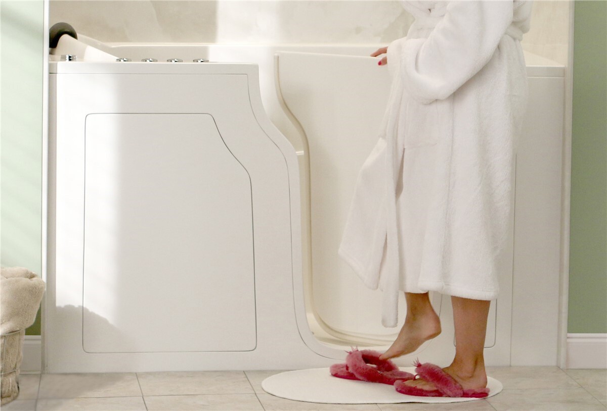 Close-up of a walk-in tub door designed for easier bathroom access